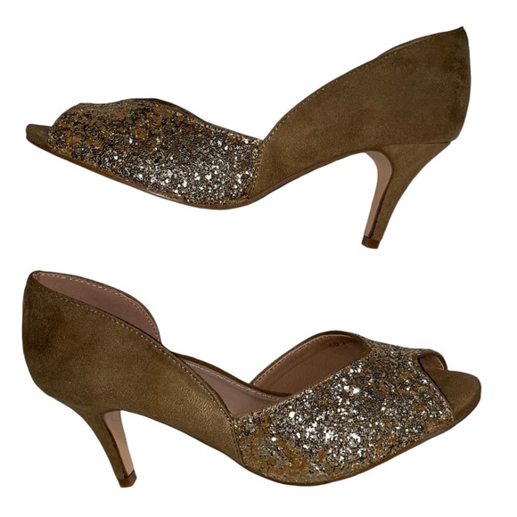 Vanessa Wu Diane camel and gold peep-toe pumps Women’s Heels Size 36 or US 6 NWT - Picture 4 of 16